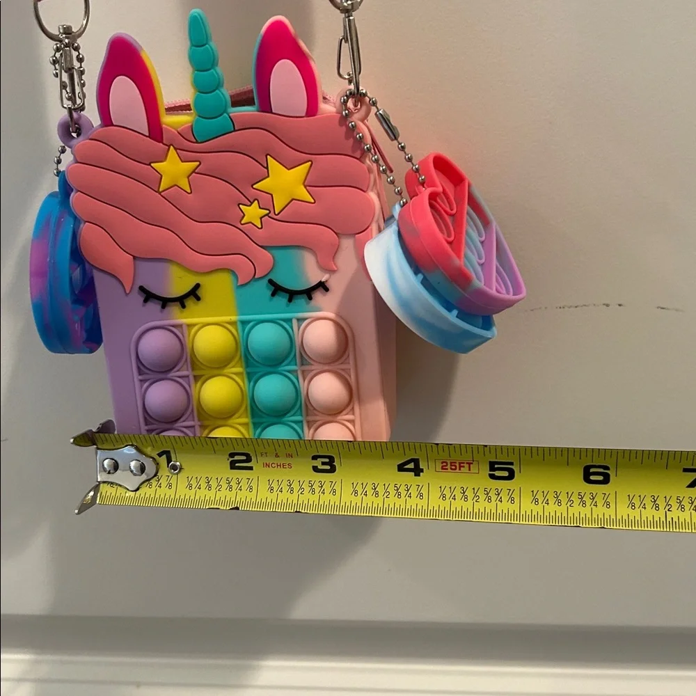 POP IT Unicorn ZipUp crossbody adjust strap bag multicolored silicone +keychains